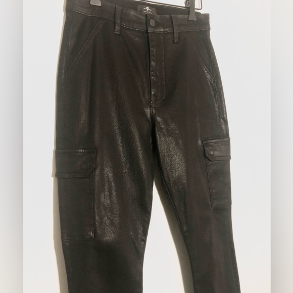 7 For All Mankind Coated Black Skinny Cargo Jeans - Size 29 - Picture 5 of 12
